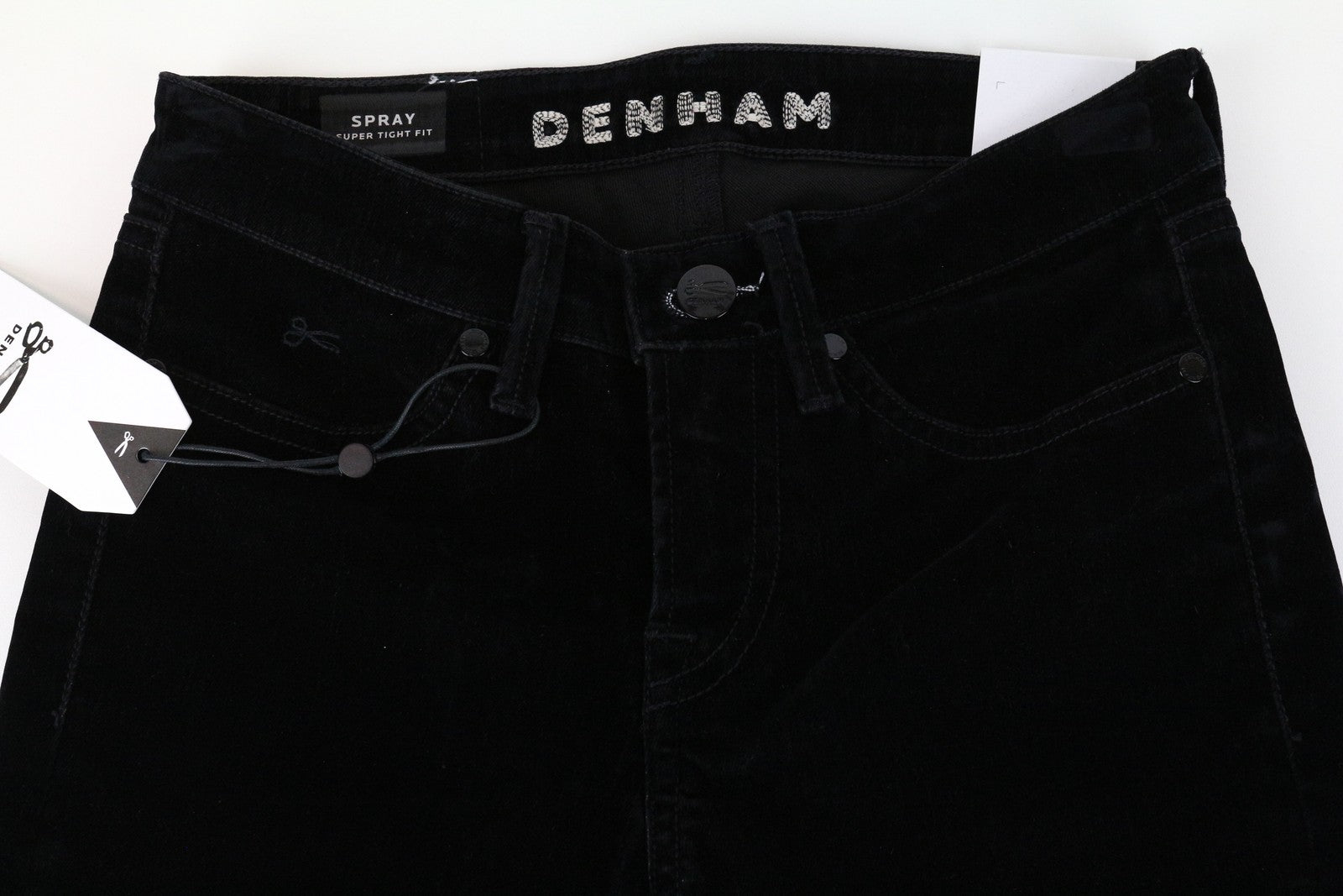 DENHAM Spray Women's Trousers W23/L28 Super Tight Black Cotton Stretch Velvet