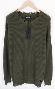 REPLAY vyriškas XL dydžio žalias ilgomis rankovėmis megztinis iš grynos medvilnės 