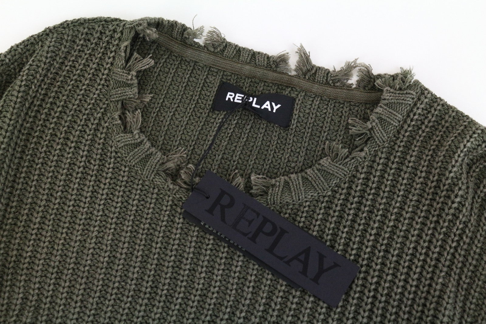 REPLAY vyriškas XL dydžio žalias ilgomis rankovėmis megztinis iš grynos medvilnės 