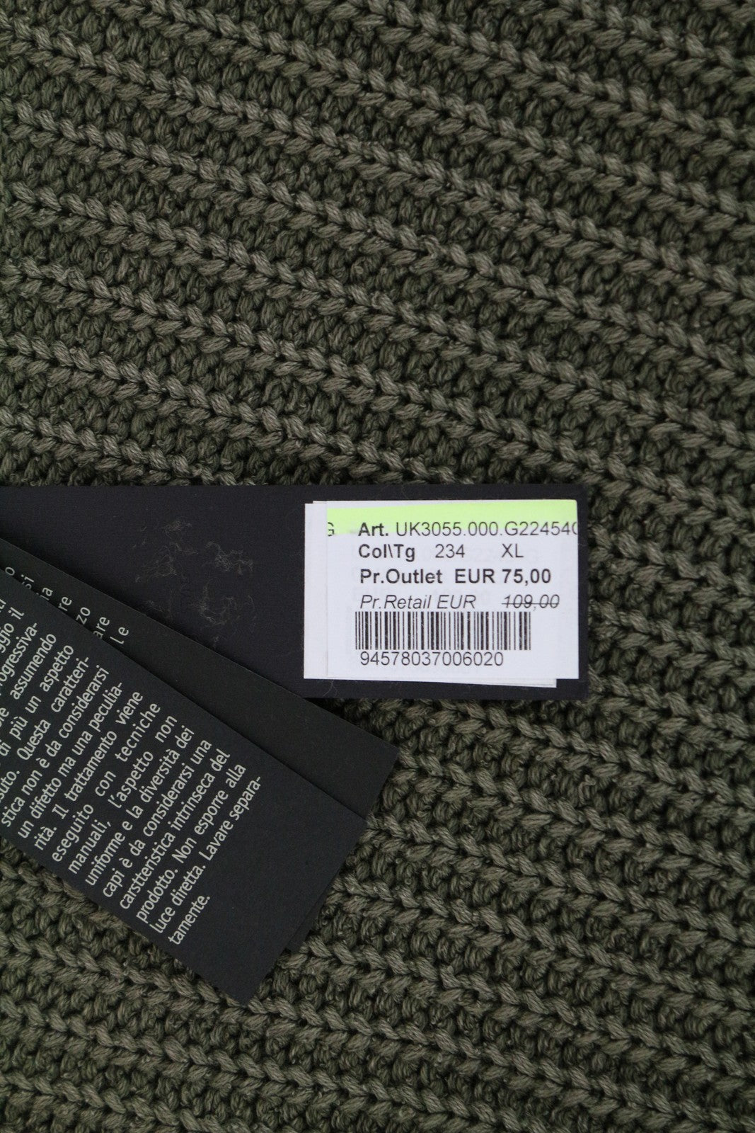 REPLAY vyriškas XL dydžio žalias ilgomis rankovėmis megztinis iš grynos medvilnės 