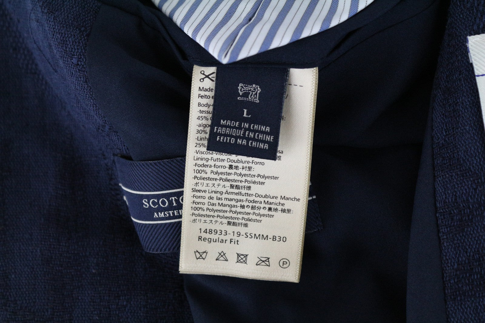 SCOTCH & SODA Men's Blazer L Slim Fit Navy Linen Melange Summer Classic