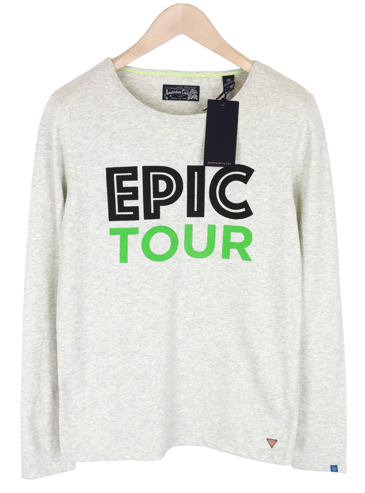 SCOTCH &amp; SODA Ams Couture vyriškas džemperis su logotipu, pilkas medvilnės mišinio megztinis, S dydžio 