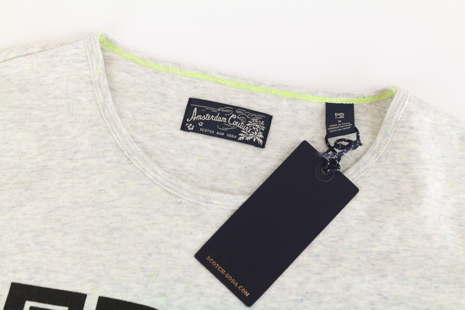 SCOTCH &amp; SODA Ams Couture vyriškas džemperis su logotipu, pilkas medvilnės mišinio megztinis, S dydžio 