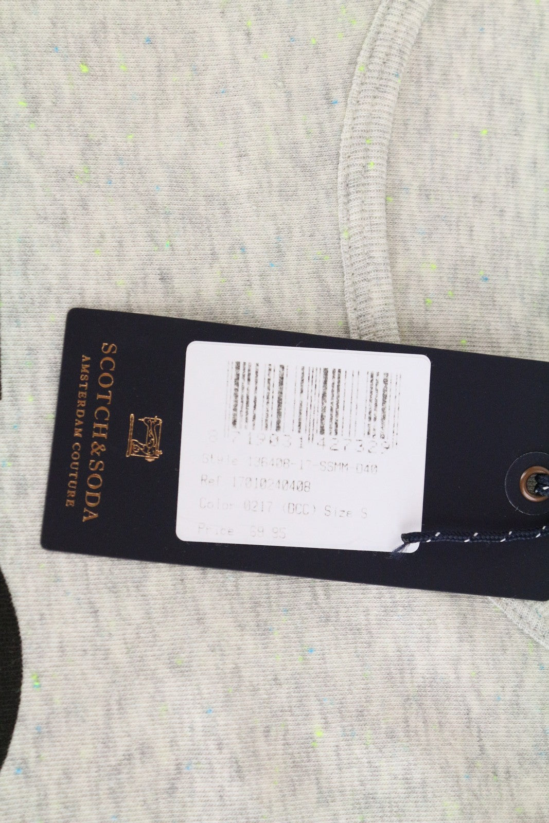 SCOTCH &amp; SODA Ams Couture vyriškas džemperis su logotipu, pilkas medvilnės mišinio megztinis, S dydžio 