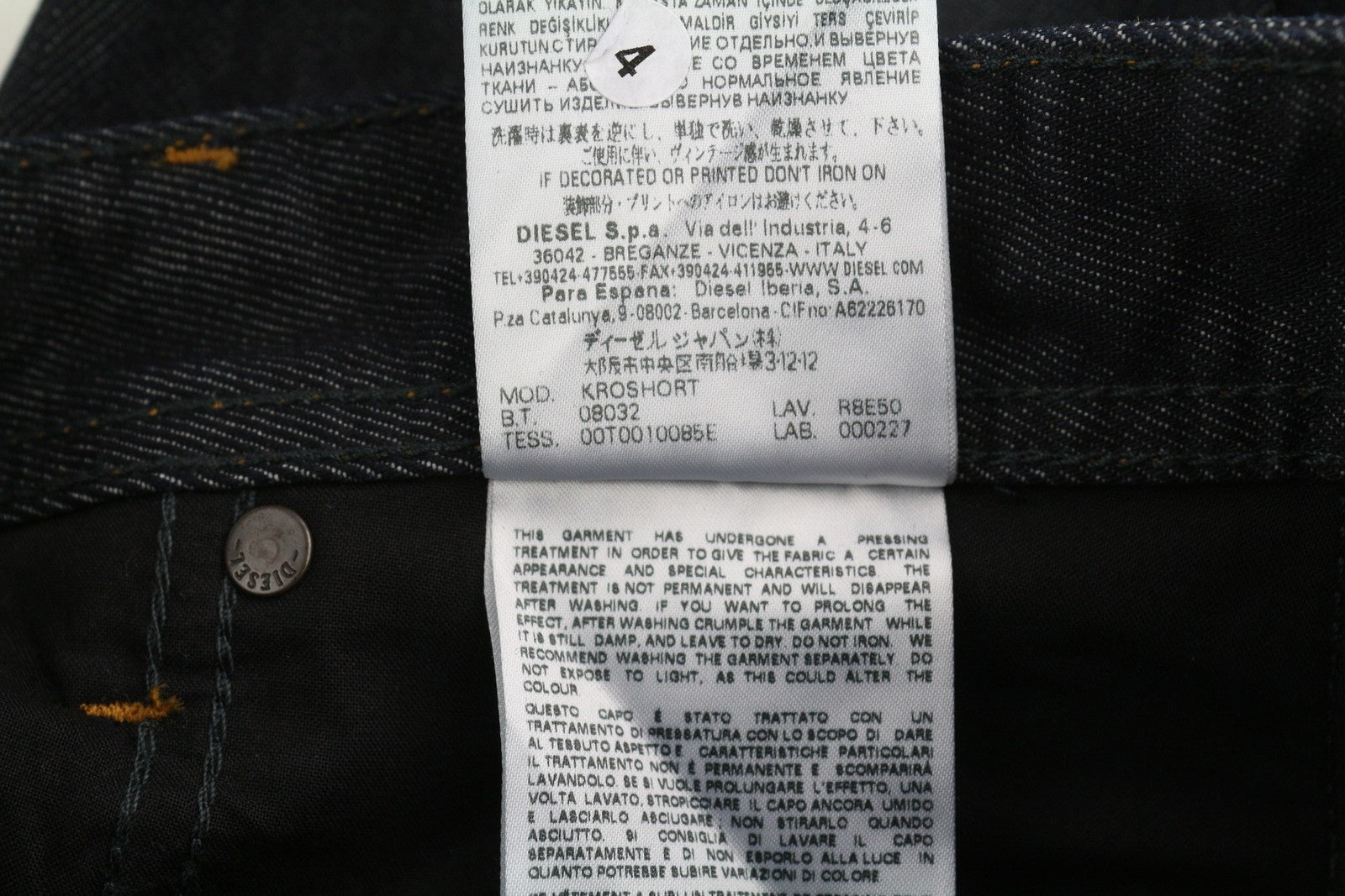 DIESEL Kroshort R8E50 vyriški šortai W29 džinsinis tamsiai mėlynas su sagomis laisvalaikio stiliumi 