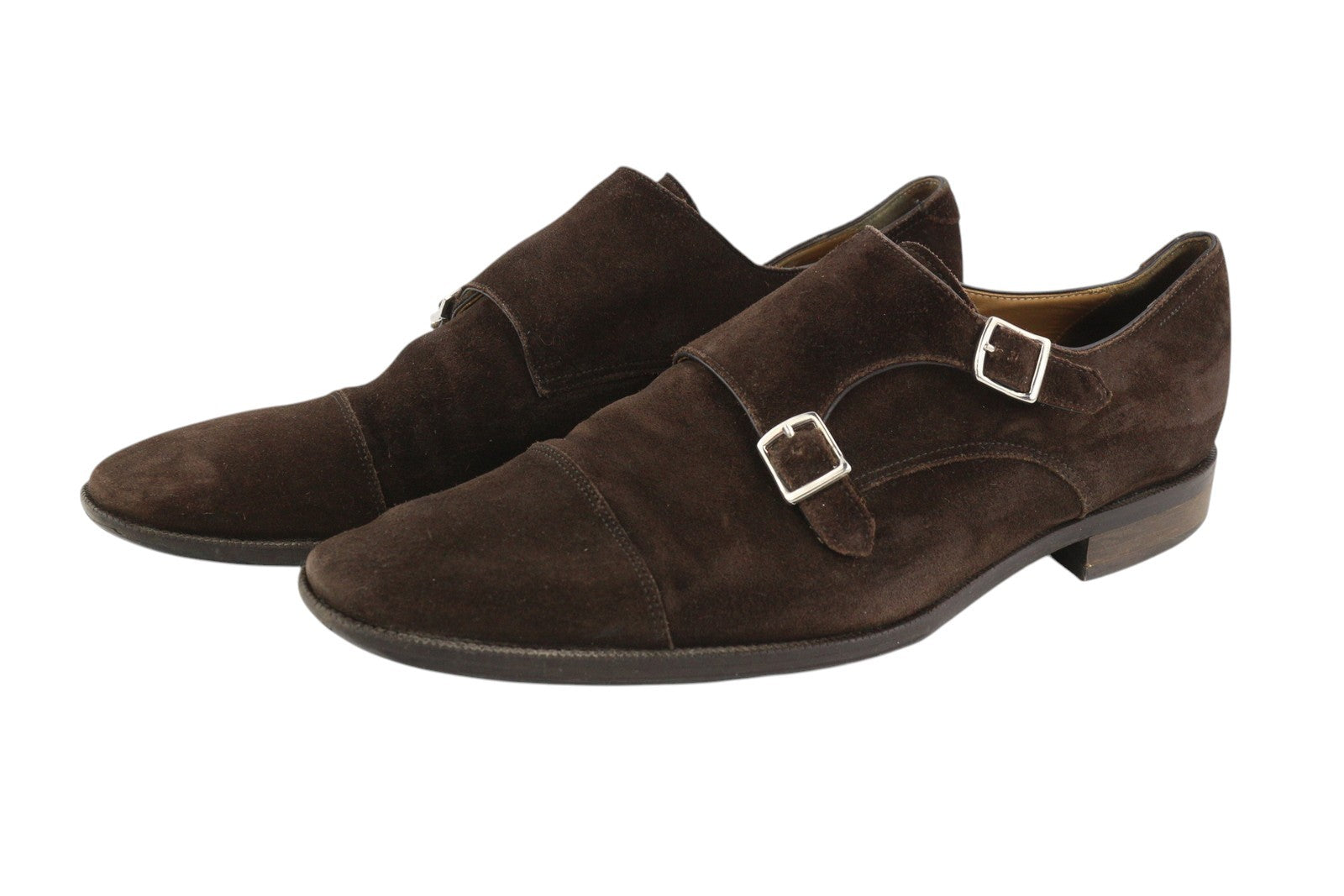 „SUITSUPPLY“ vyriški formalūs batai, EU44, rudi, zomšiniai, odiniai, kvadratinės nosies, dvigubi „Monk“ batai 