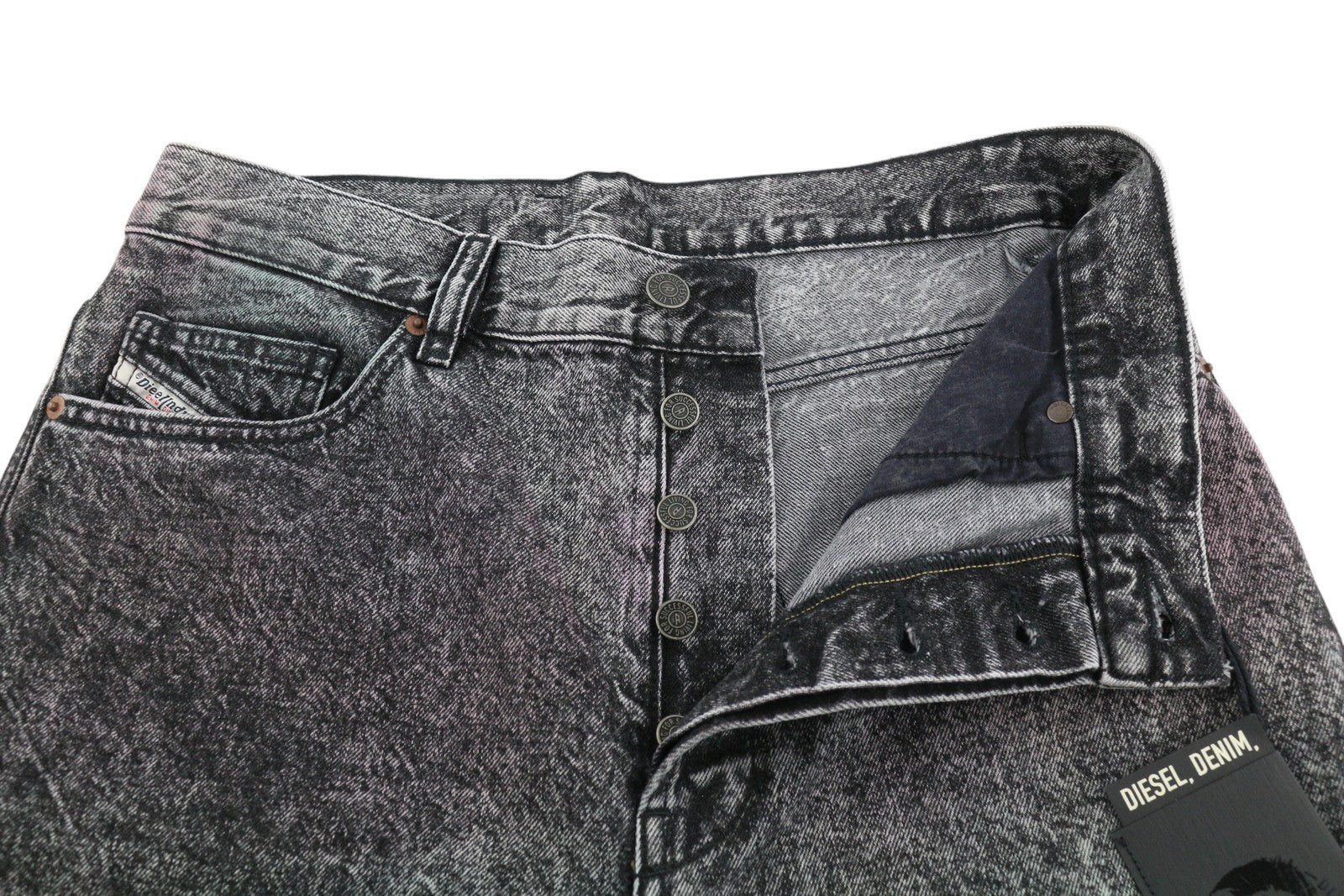 DIESEL D-Maxs-Sp vyriški šortai W29, juodi džinso spalvos, marmurinės išvaizdos, išskalbtos sagos, RRP 150 € 