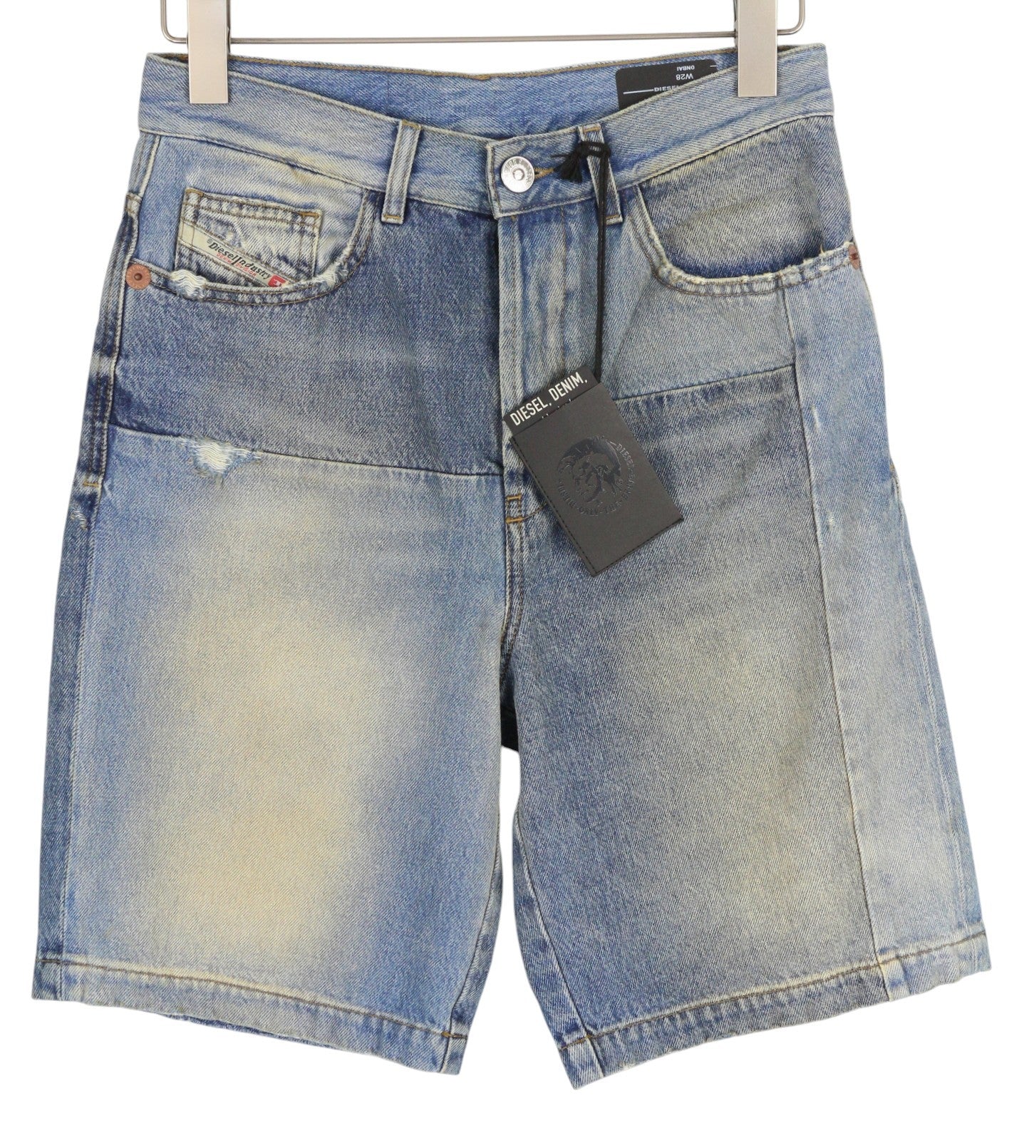 DIESEL D-Macs-Short T-SP 0NBAI vyriški šortai W28 Denim Washed Blue Distress Logo 
