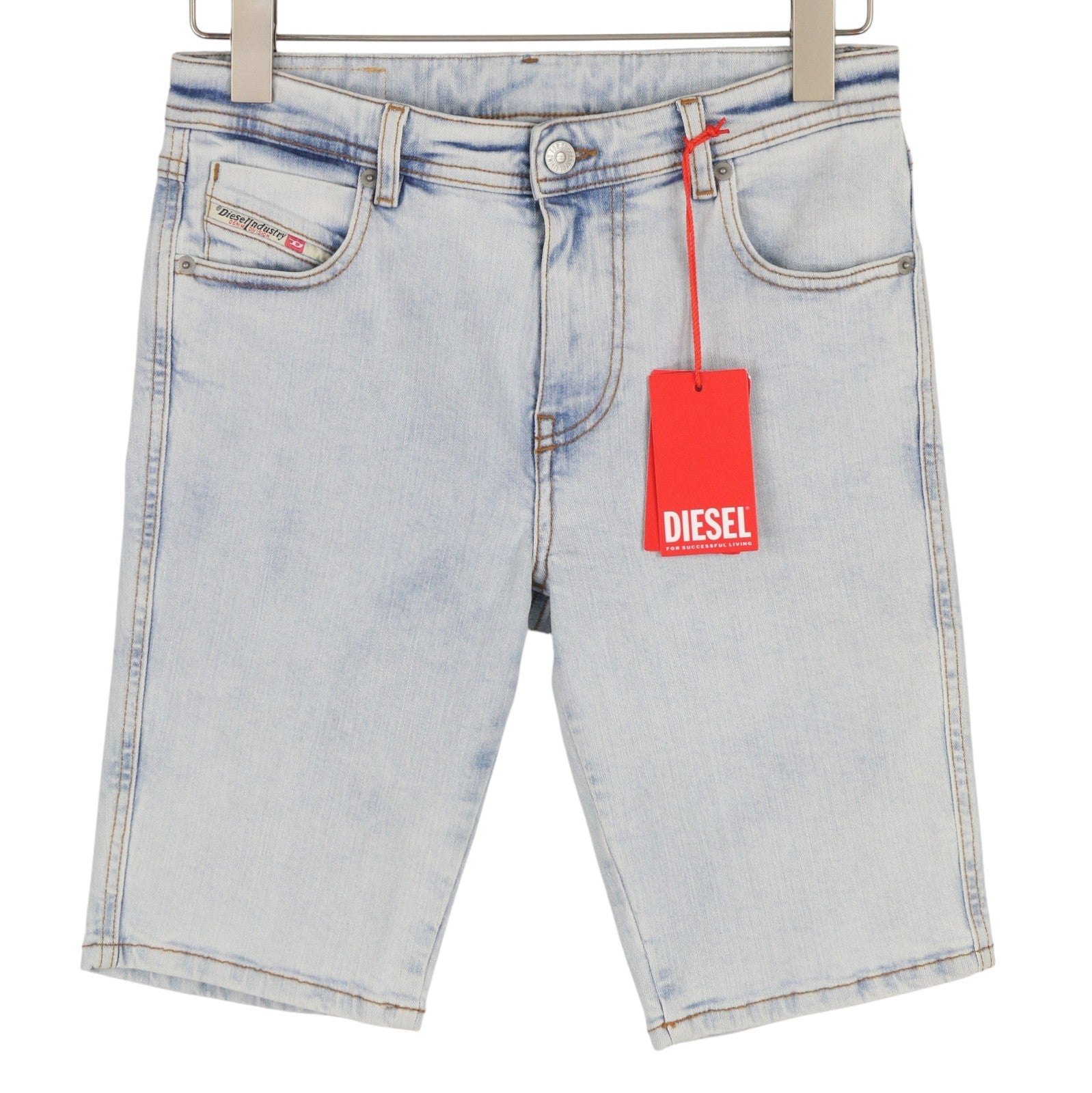 DIESEL De-Ginny 0EGAH moteriški šortai W26 džinso mėlyna spalva su išblukimo efektu ir užtrauktuku, rekomenduojama mažmeninė kaina 150 € 