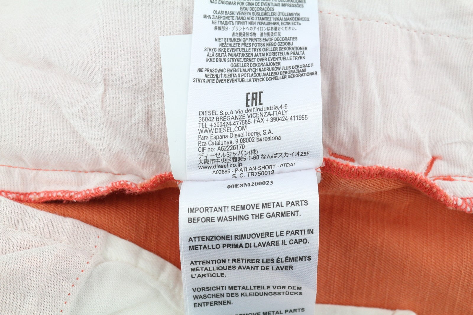 DIESEL P-Atlan Men Shorts W32 Cargo Orange Fade Effect Patch Pockets RRP€100