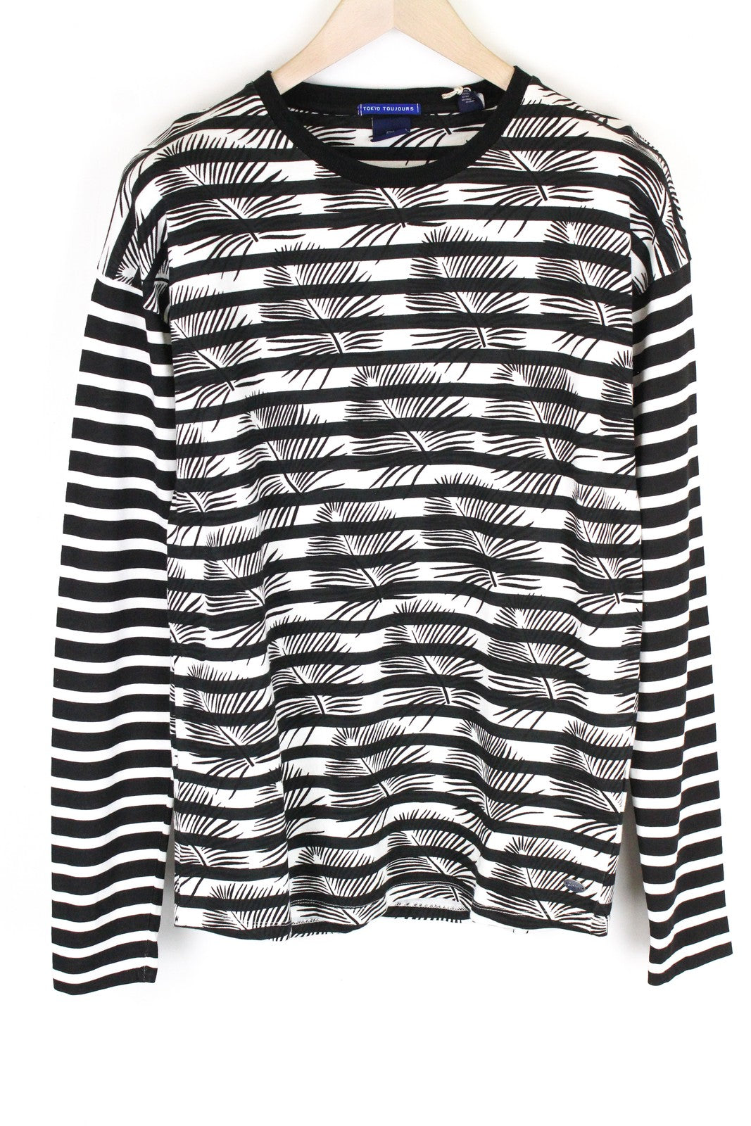SCOTCH & SODA Ams Couture Men's Black White Cotton Striped Anti Fit Tee M