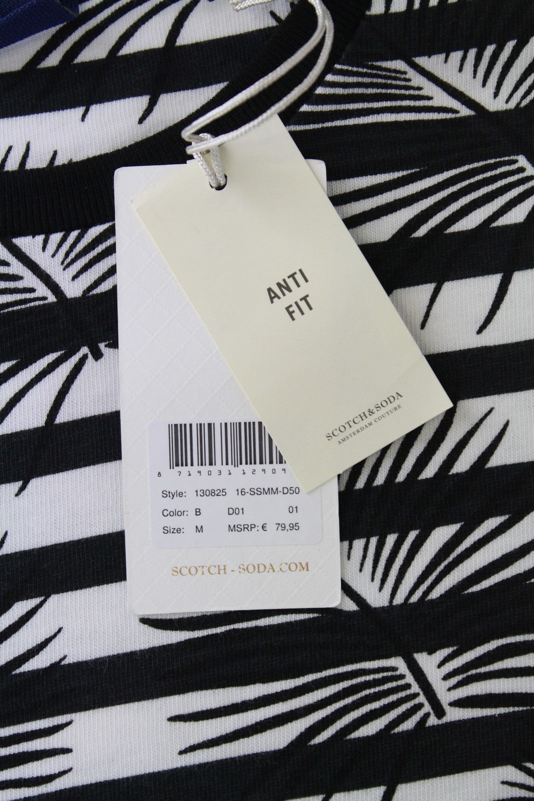 SCOTCH & SODA Ams Couture Men's Black White Cotton Striped Anti Fit Tee M