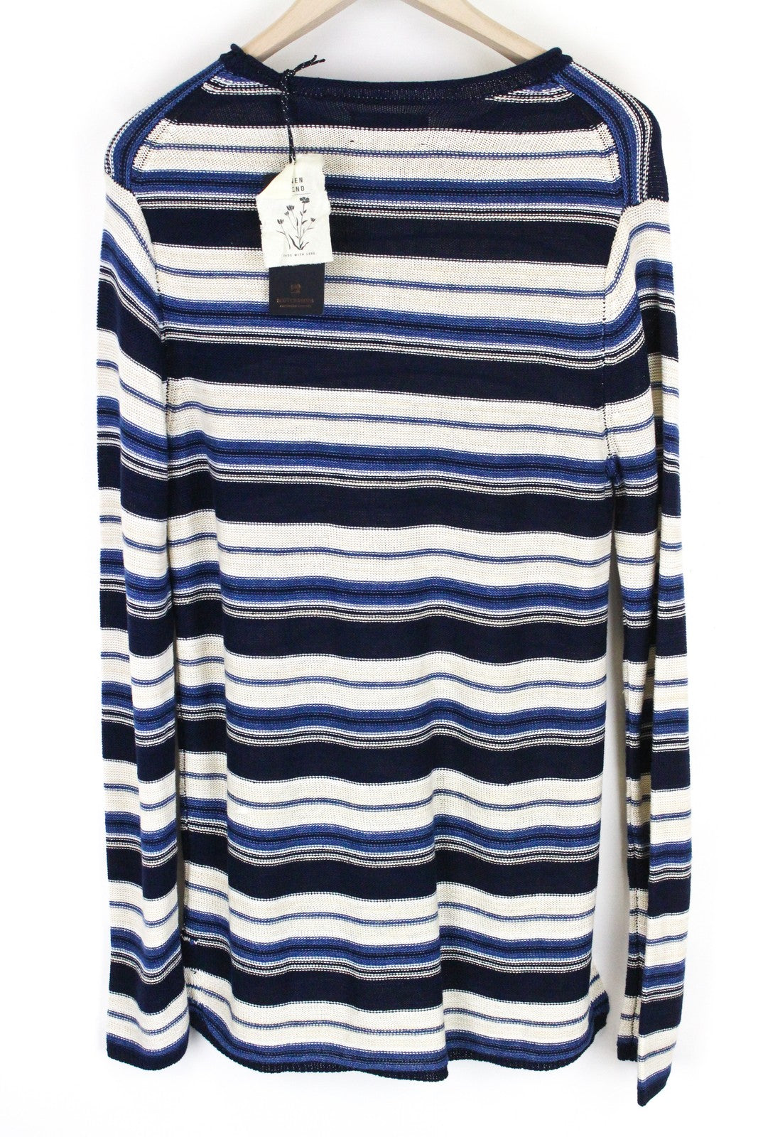 SCOTCH &amp; SODA Ams Couture vyriškas dryžuotas lininio audinio megztinis ~S mėlynas 