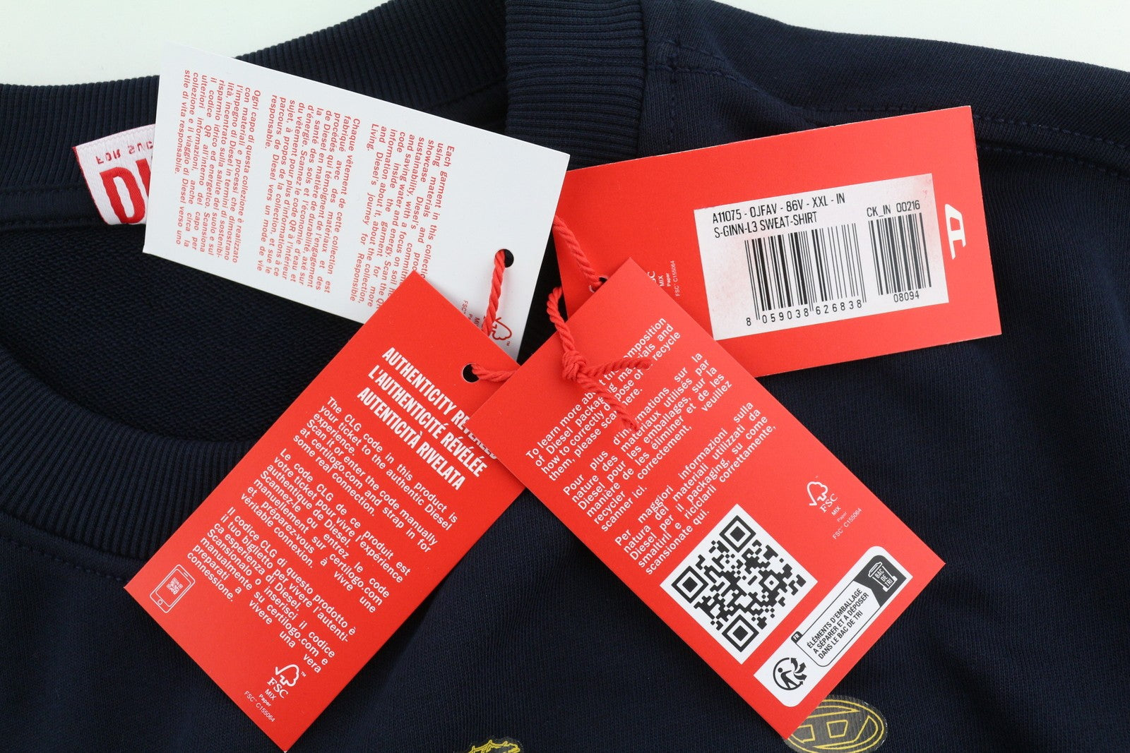 DIESEL S-Ginn-L3 Vyriški megztiniai 2XL tamsiai mėlyni megztiniai su kaklu, RRP 150 