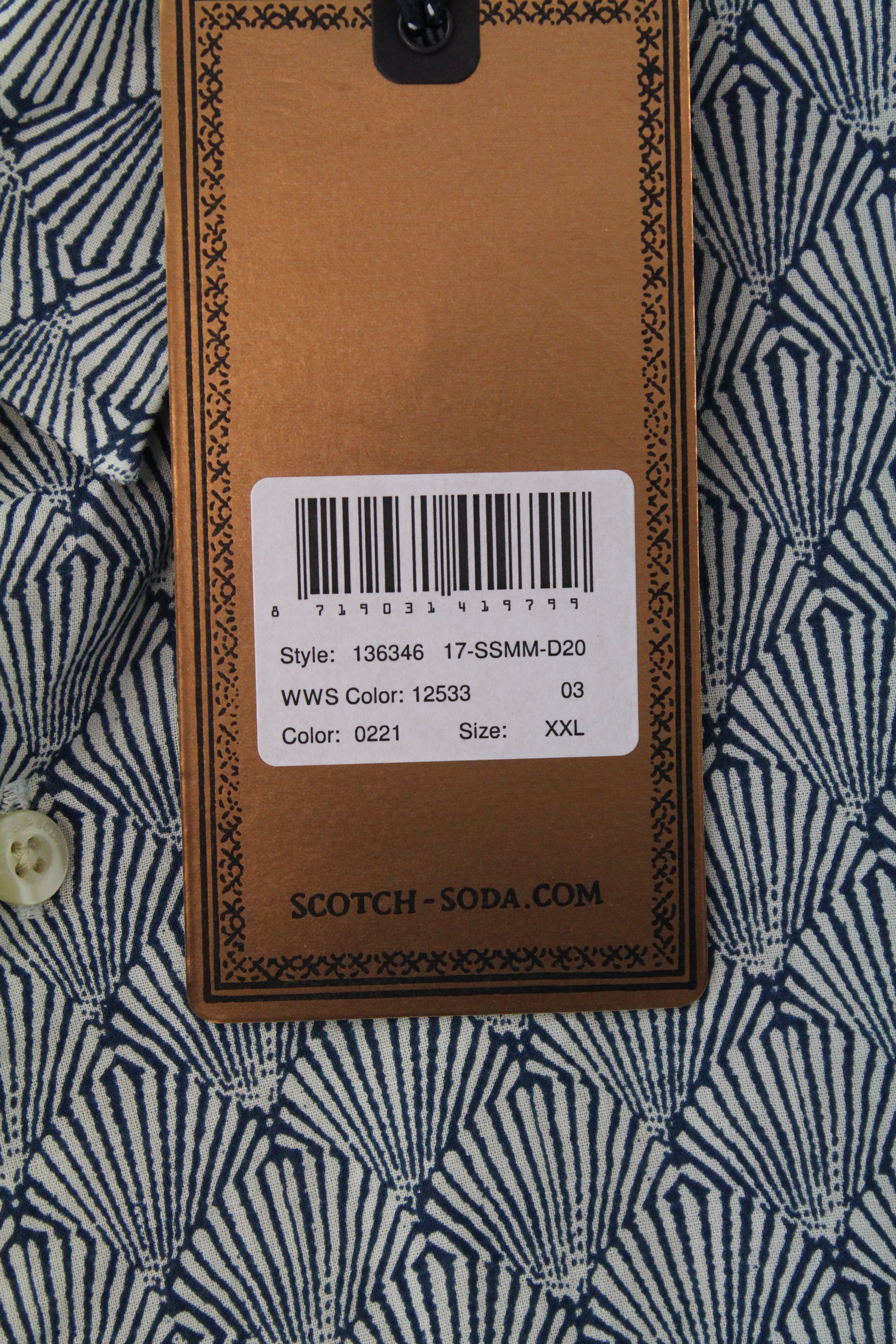 SCOTCH &amp; SODA Ams Couture vyriški marškinėliai, 2XL dydžio, mėlyni raštuoti, grynos medvilnės, ilgomis rankovėmis 