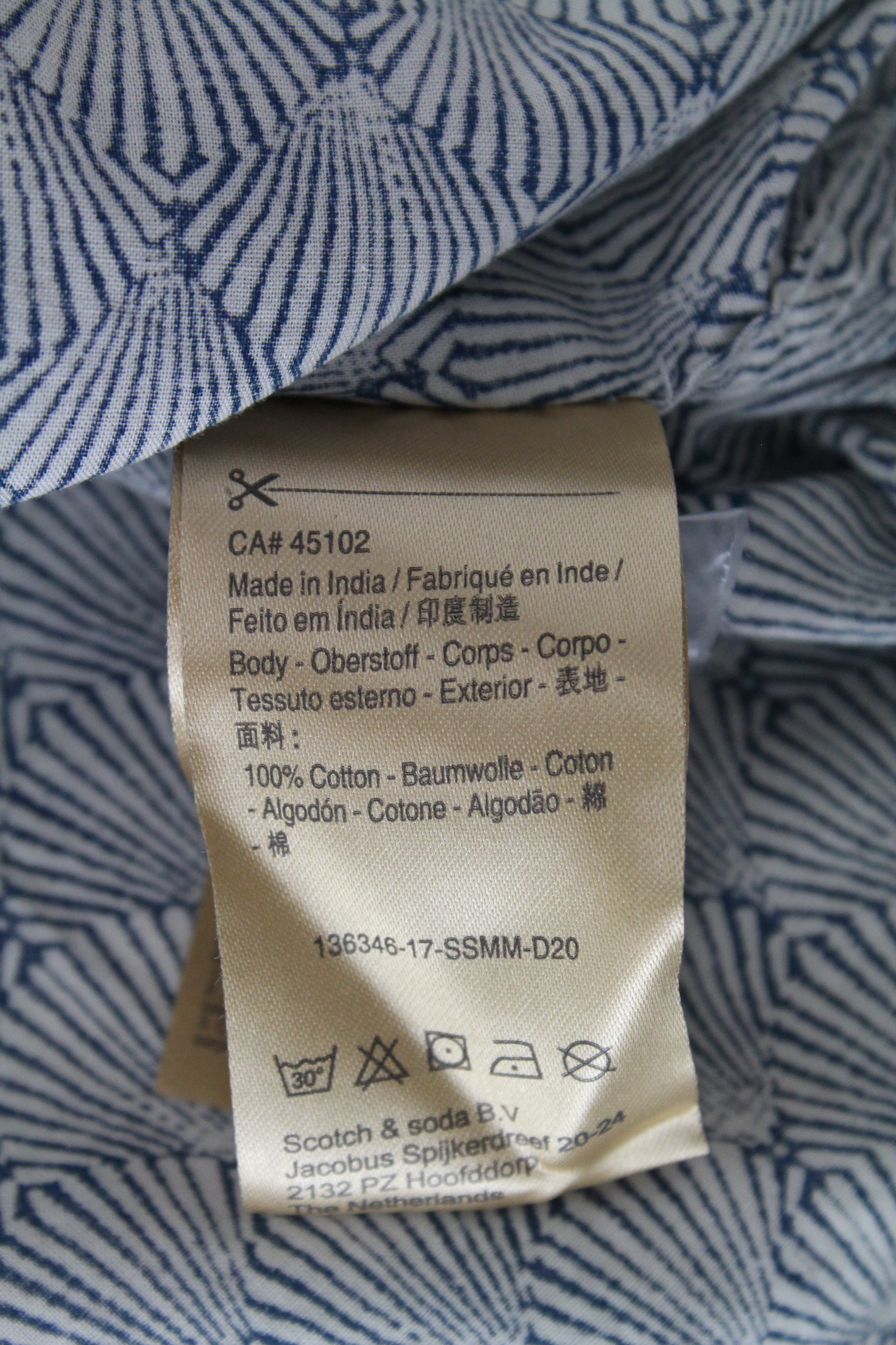 SCOTCH &amp; SODA Ams Couture vyriški marškinėliai, 2XL dydžio, mėlyni raštuoti, grynos medvilnės, ilgomis rankovėmis 