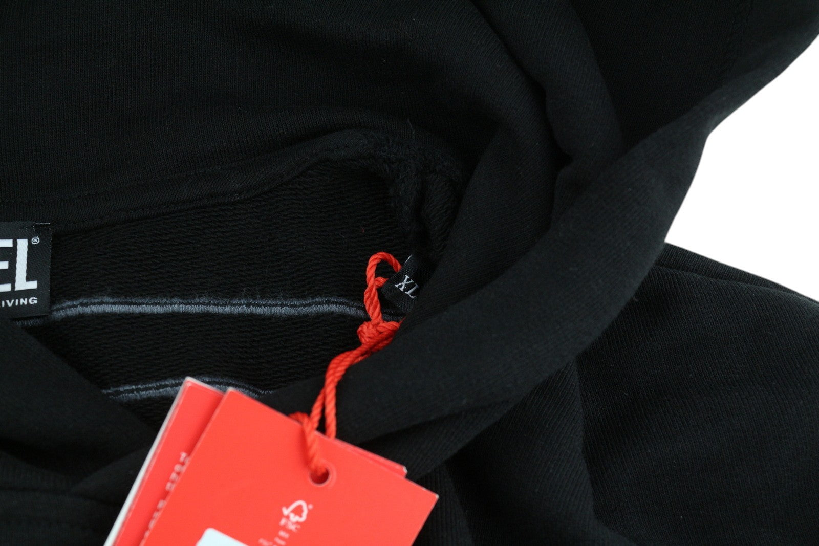 DIESEL S-Macs-Hood-Megoval vyriškas džemperis su gobtuvu XL dydžio, juodas, megztinis su gobtuvu ir kengūra, rekomenduojama kaina – 250 € 