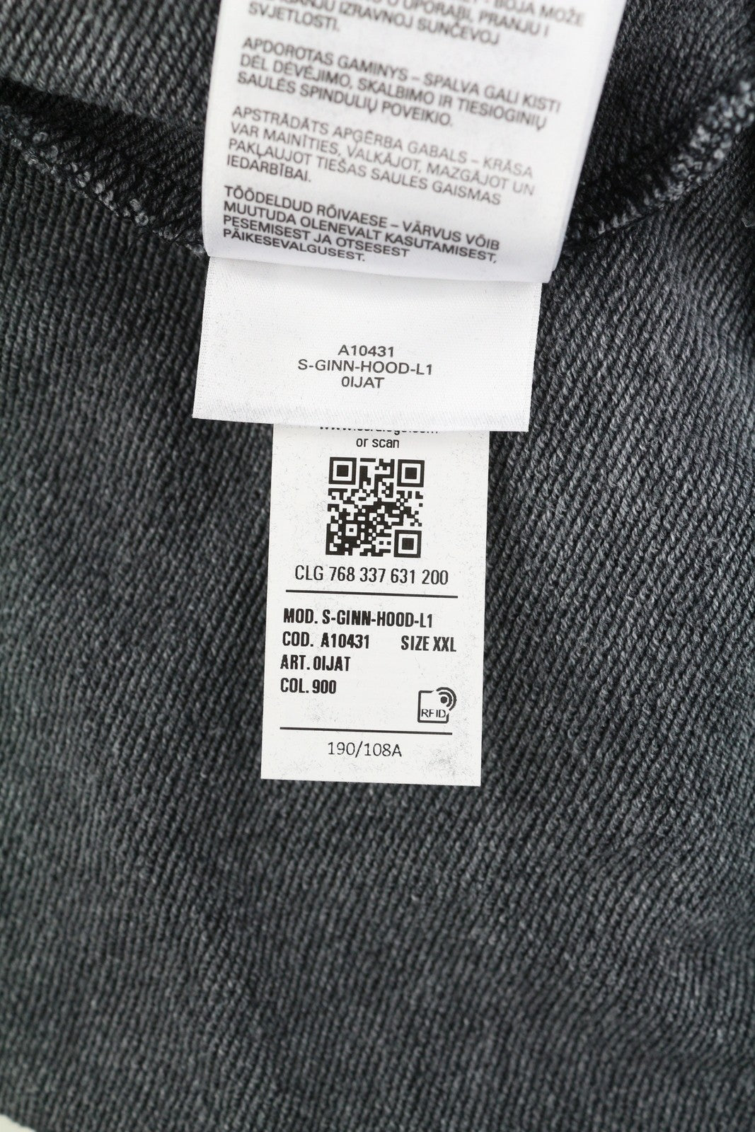 DIESEL S-Ginn-Hood-L1 vyriškas džemperis su gobtuvu, 2XL, pilkas, skalbtas, kengūros spalvos, rekomenduojama kaina – 250 € 