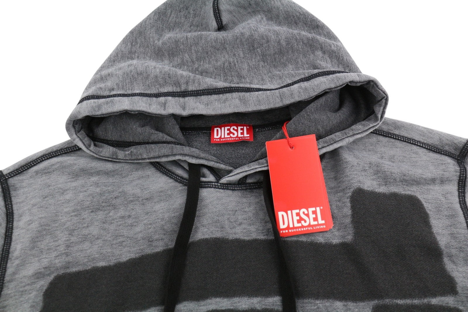 DIESEL S-Ginn-Hood-L1 vyriškas džemperis su gobtuvu, 2XL, pilkas, skalbtas, kengūros spalvos, rekomenduojama kaina – 250 € 