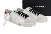 DIESEL S-Mydori Lc vyriški sportbačiai, balti, odiniai, migdolų spalvos nosys, suvarstyti, RRP 200 € 