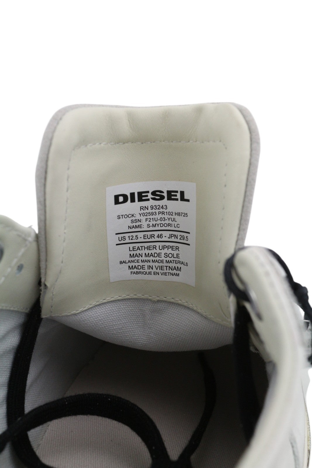 DIESEL S-Mydori Lc vyriški sportbačiai, balti, odiniai, migdolų spalvos nosys, suvarstyti, RRP 200 € 