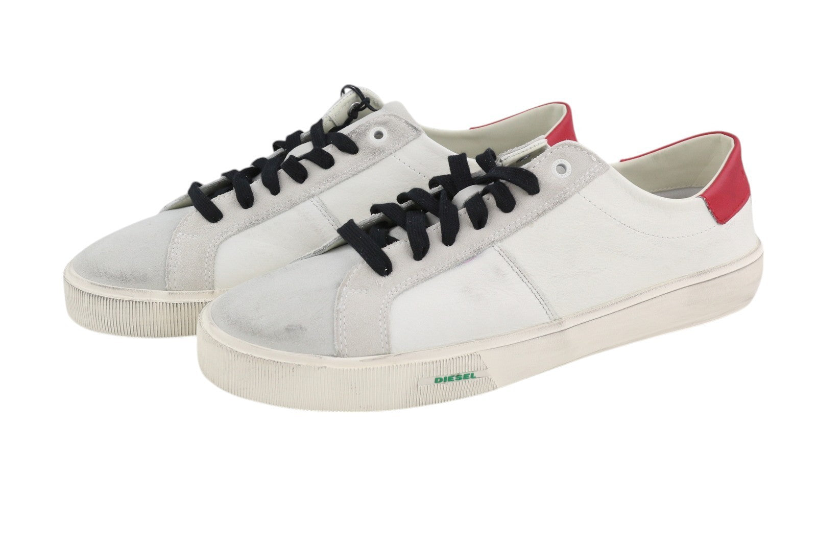 DIESEL S-Mydori Lc vyriški sportbačiai, balti, odiniai, migdolų spalvos nosys, suvarstyti, RRP 200 € 