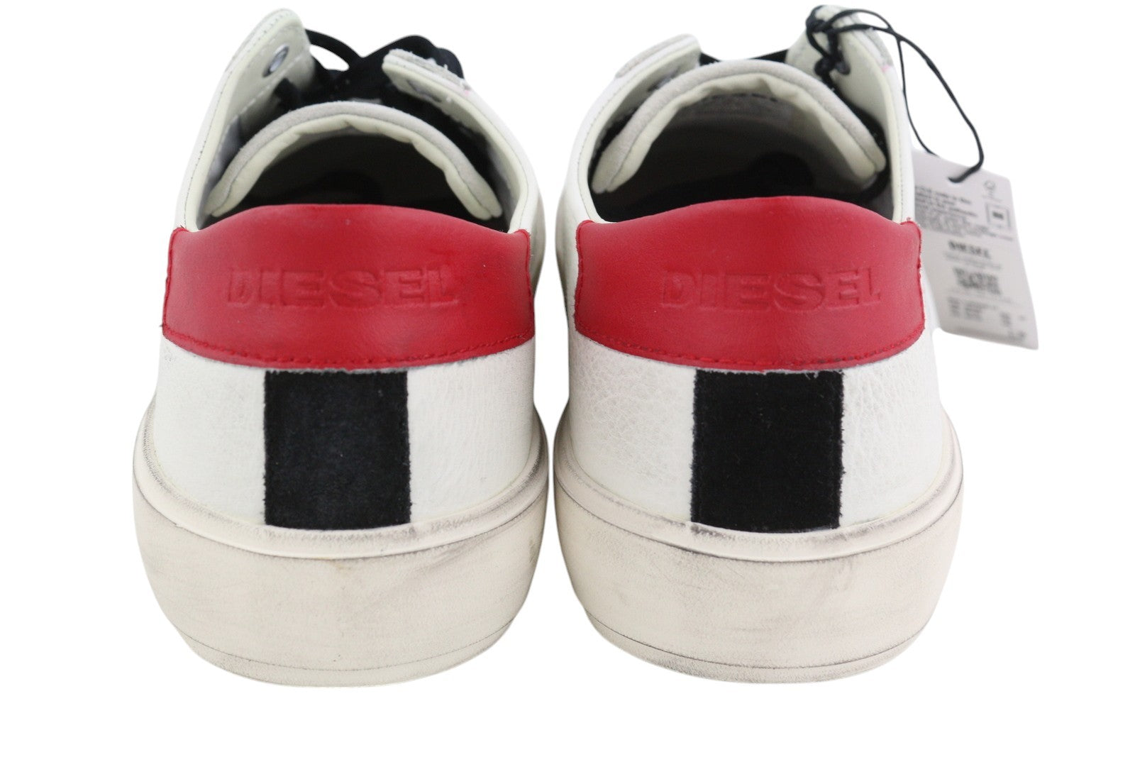 DIESEL S-Mydori Lc vyriški sportbačiai, balti, odiniai, migdolų spalvos nosys, suvarstyti, RRP 200 € 