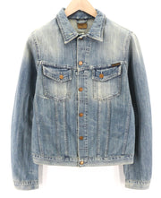 NUDIE JEANS Billy vyriška striukė M, džinsinio audinio, šviesių atspalvių, sagomis, sendinto stiliaus, mėlyna, su logotipu 