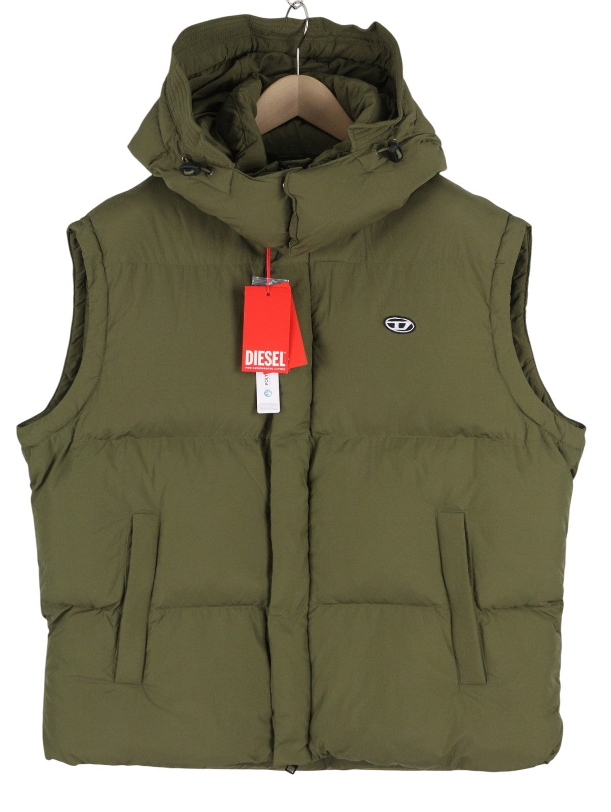 DIESEL W-Rolfys-SL-FD vyriška liemenė, 50 l, chaki spalvos, su nuimamu gobtuvu, pašiltinta, RRP 275 € 