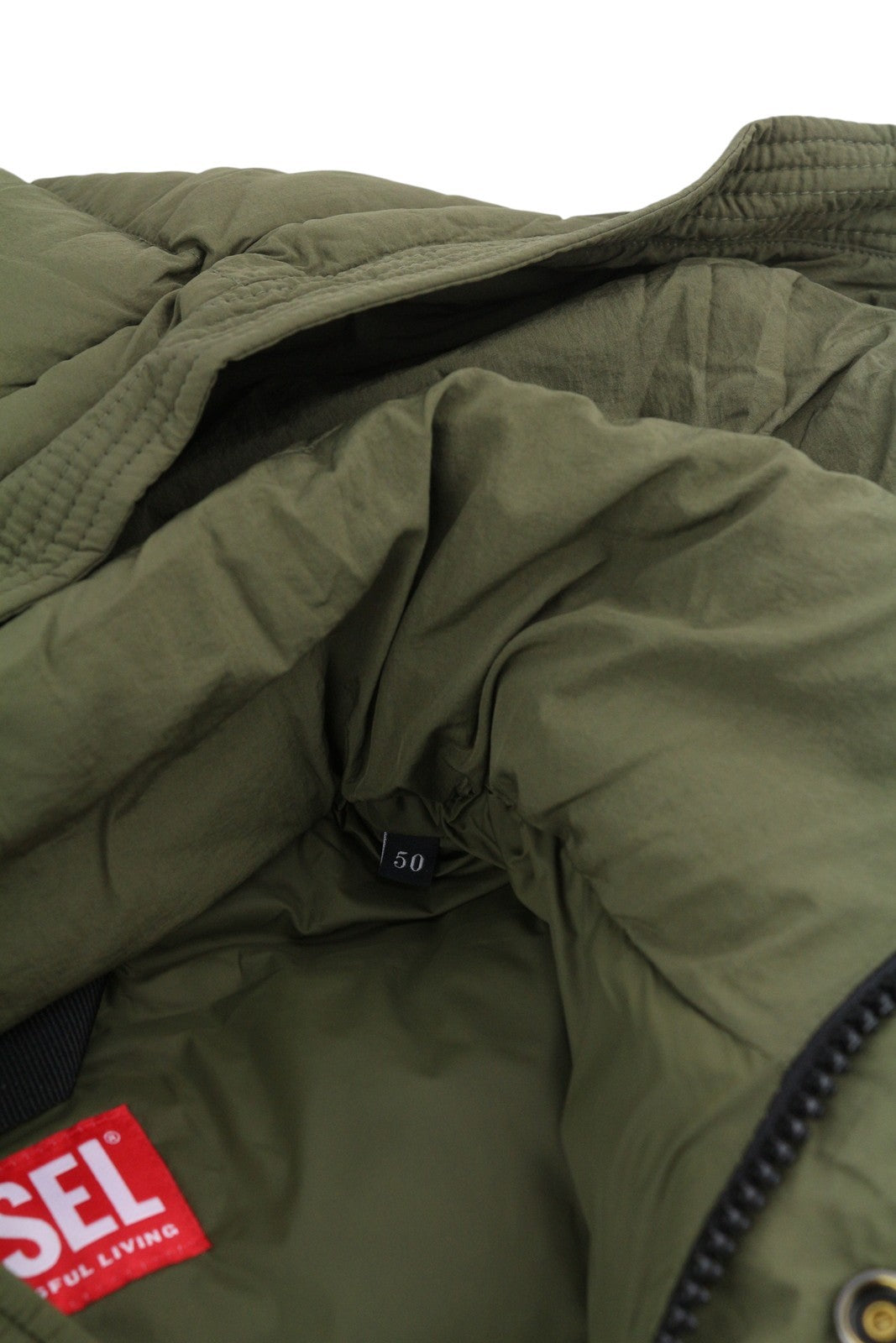 DIESEL W-Rolfys-SL-FD vyriška liemenė, 50 l, chaki spalvos, su nuimamu gobtuvu, pašiltinta, RRP 275 € 