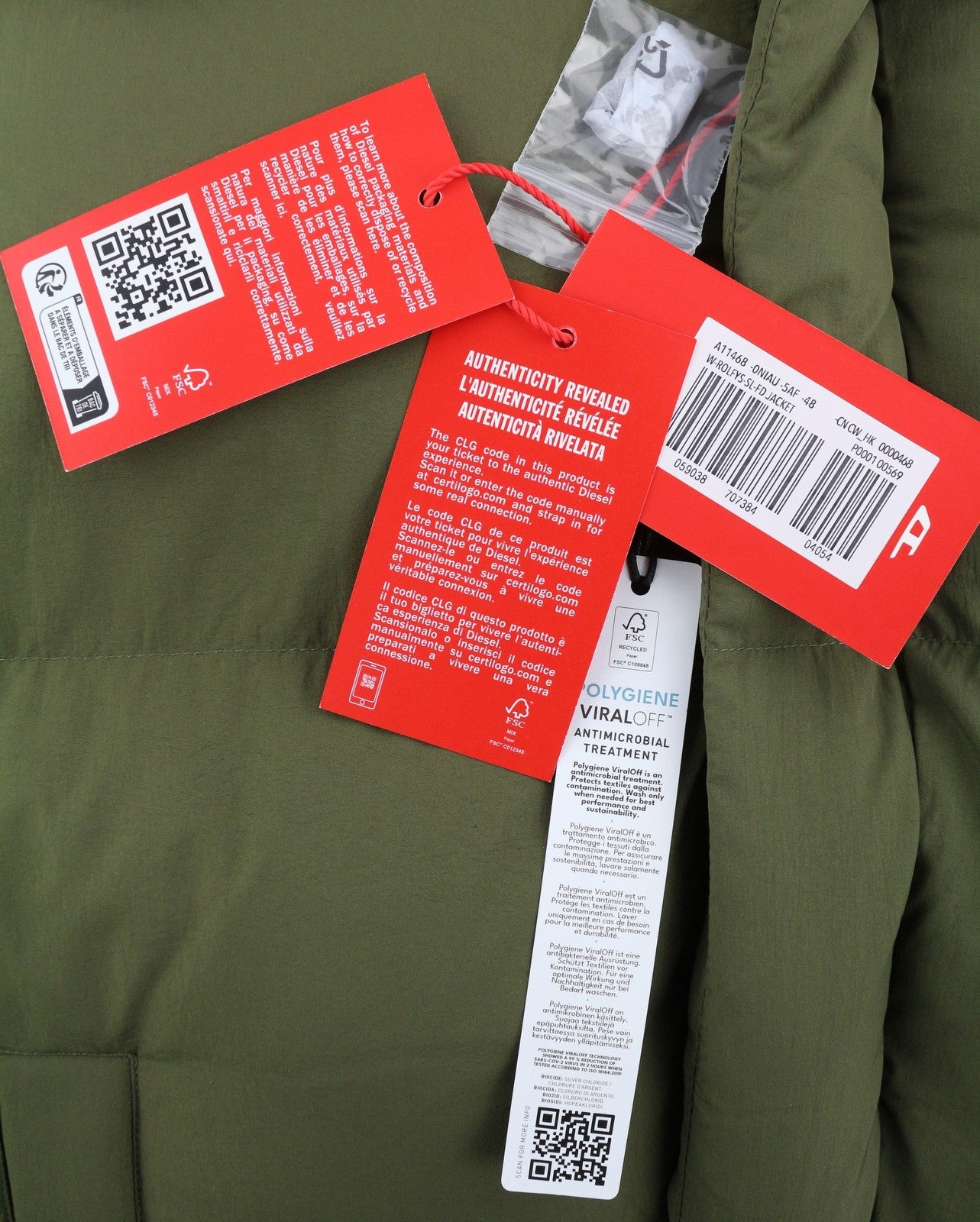 DIESEL W-Rolfys-SL-FD vyriška liemenė, 48 m, chaki spalvos, su nuimamu gobtuvu, pašiltinta, RRP 275 € 