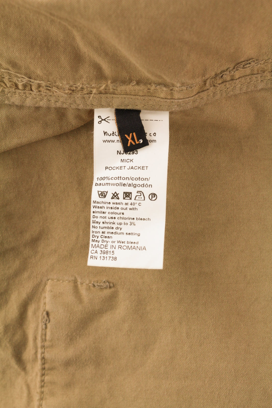 NUDIE JEANS Mick vyriška striukė XL dydžio ruda, su uždėtinėmis kišenėmis, užtrauktuku ir be pamušalo, su užtrauktuku ir rankogaliais. Logotipas. 