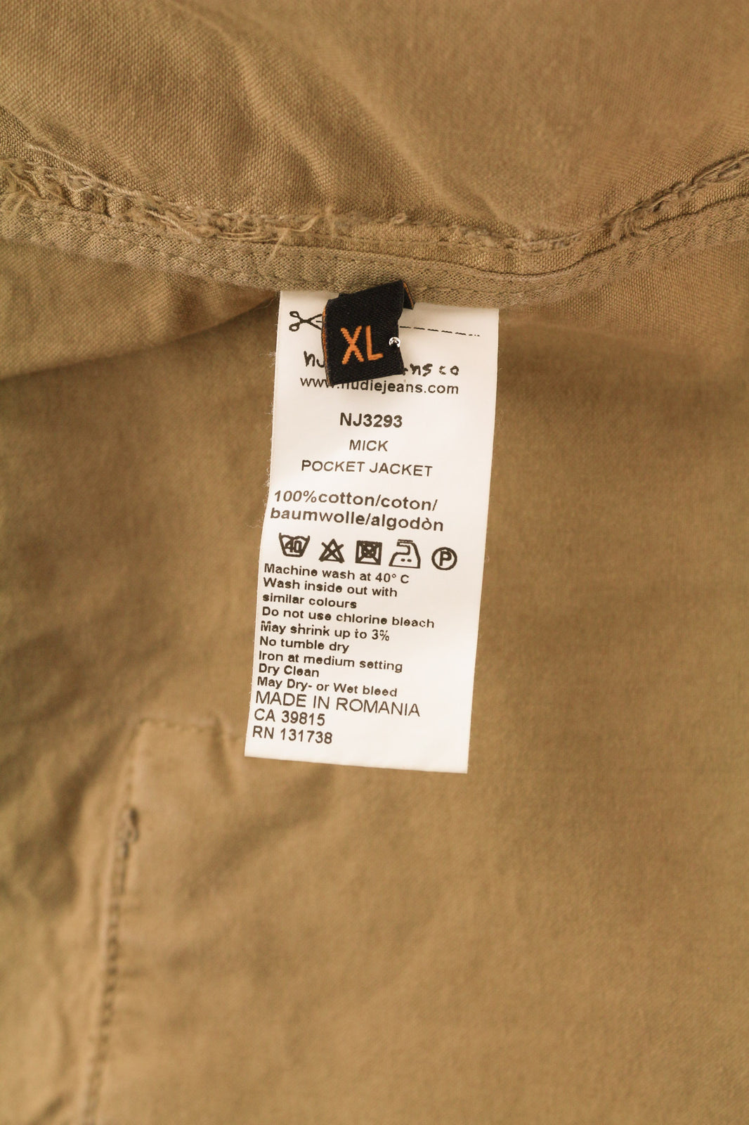NUDIE JEANS Mick vyriška striukė XL dydžio ruda, su uždėtinėmis kišenėmis, užtrauktuku ir be pamušalo, su užtrauktuku ir rankogaliais. Logotipas. 