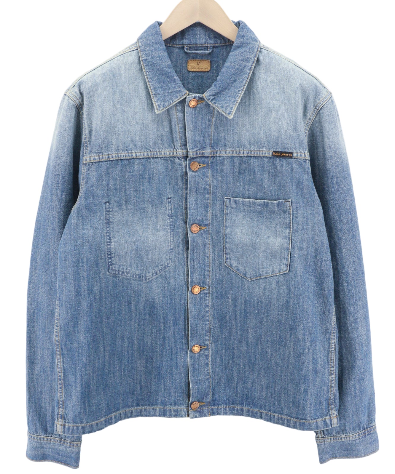 NUDIE JEANS Ronny vyriška striukė 2XL dydžio indigo stiliaus kombinezonas su logotipu ir sagomis 