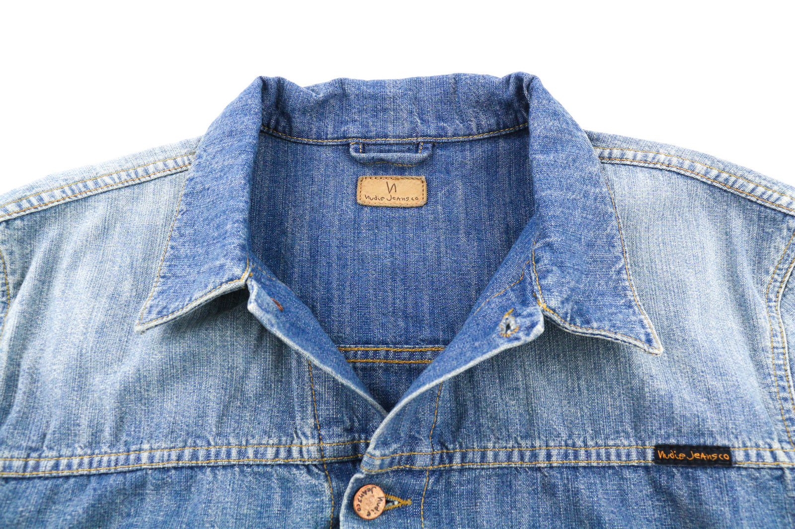 NUDIE JEANS Ronny vyriška striukė 2XL dydžio indigo stiliaus kombinezonas su logotipu ir sagomis 