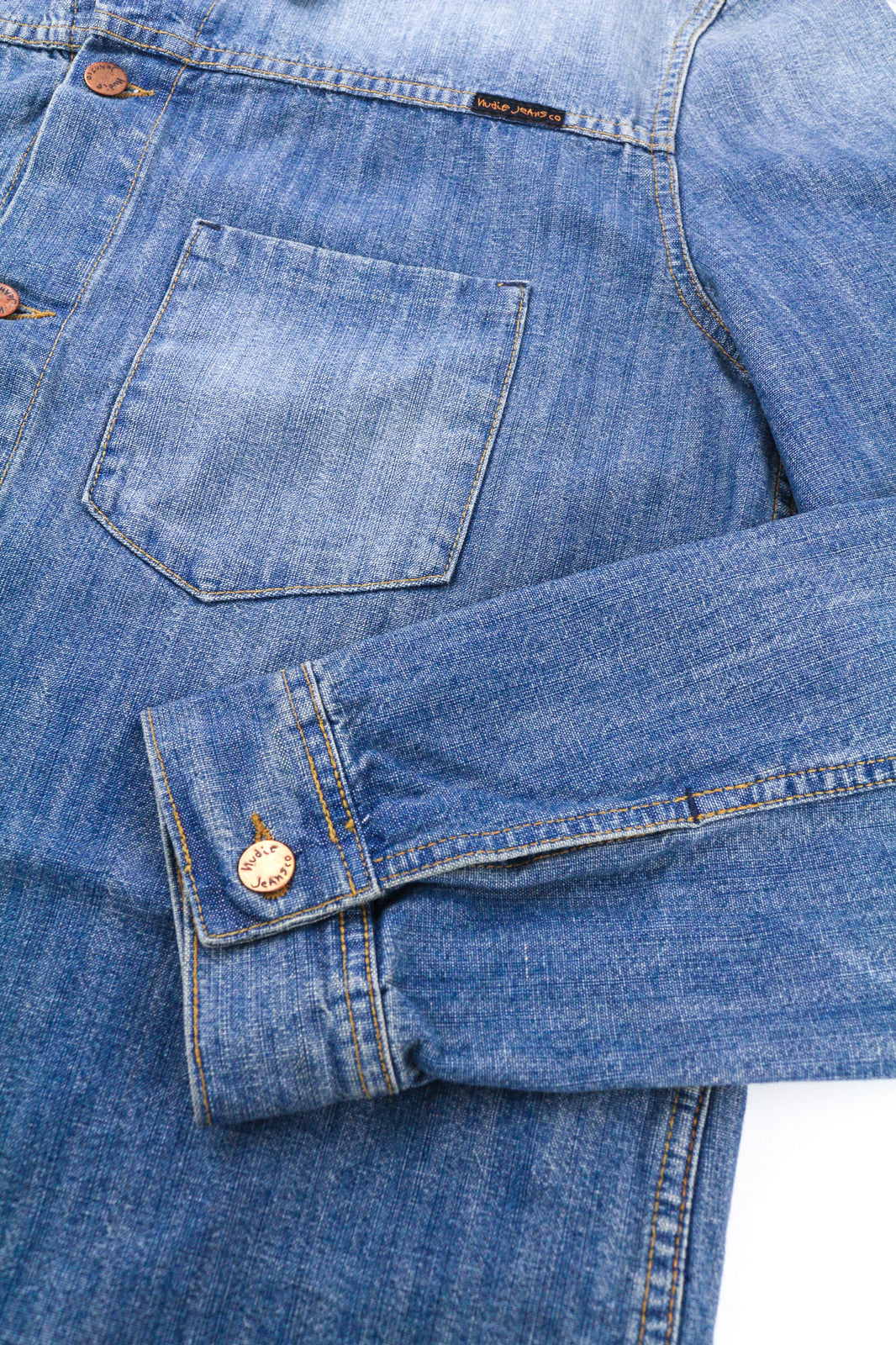 NUDIE JEANS Ronny vyriška striukė 2XL dydžio indigo stiliaus kombinezonas su logotipu ir sagomis 