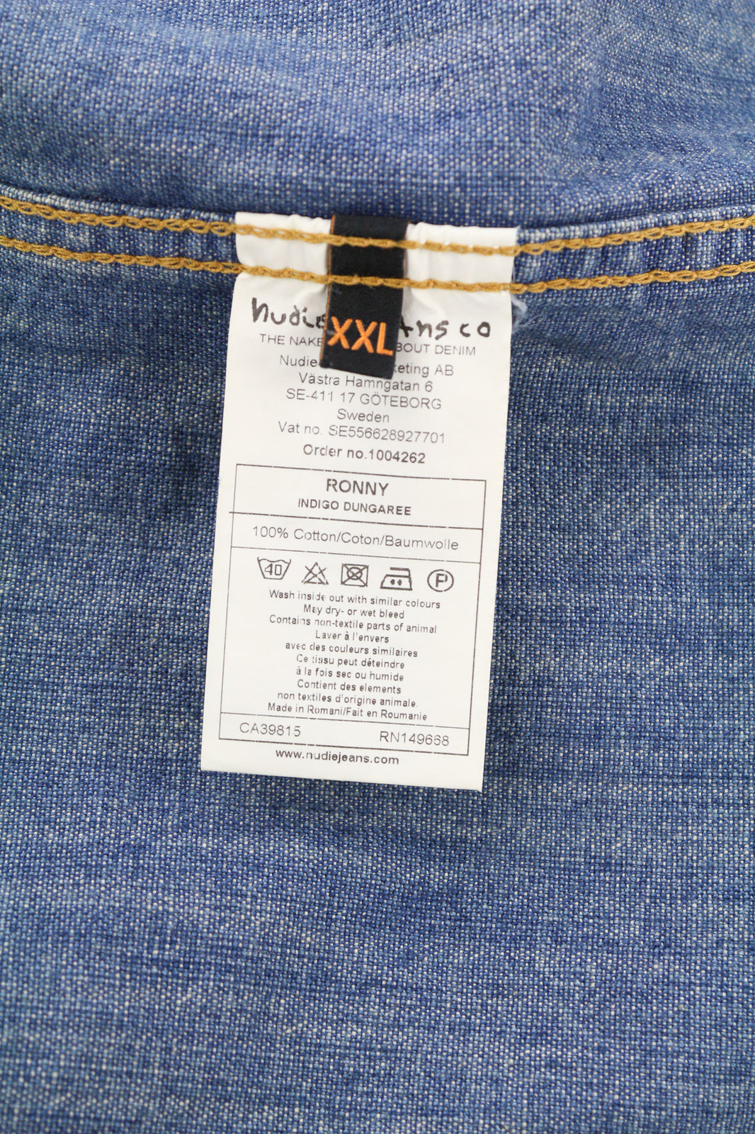 NUDIE JEANS Ronny vyriška striukė 2XL dydžio indigo stiliaus kombinezonas su logotipu ir sagomis 