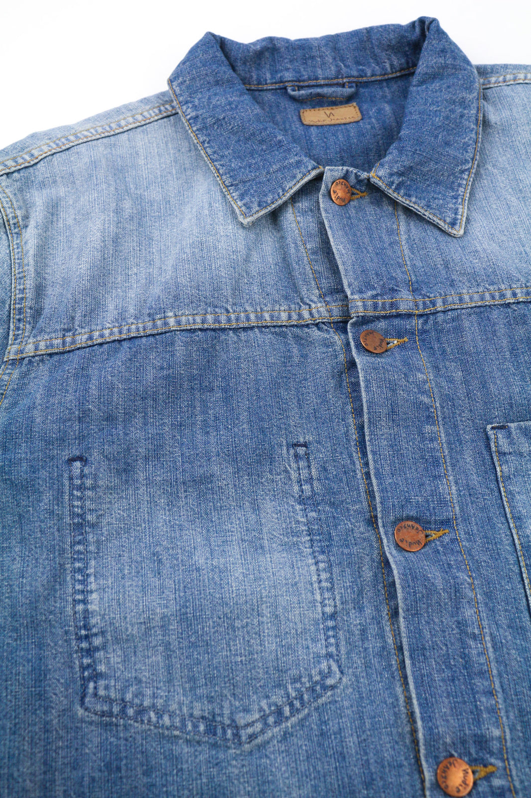 NUDIE JEANS Ronny vyriška striukė 2XL dydžio indigo stiliaus kombinezonas su logotipu ir sagomis 