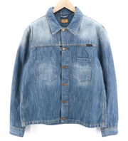 NUDIE JEANS Ronny vyriška striukė 2XL indigo spalvos kombinezonas, mėlyna, skalbta, su sagomis 