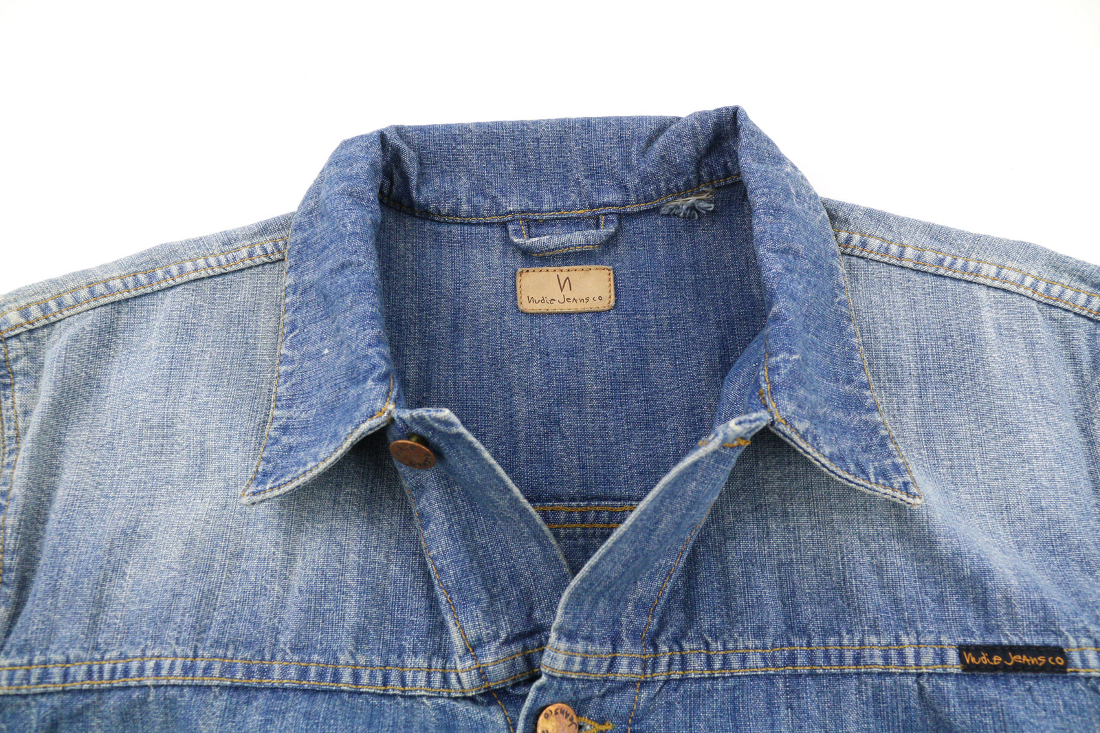 NUDIE JEANS Ronny vyriška striukė 2XL indigo spalvos kombinezonas, mėlyna, skalbta, su sagomis 