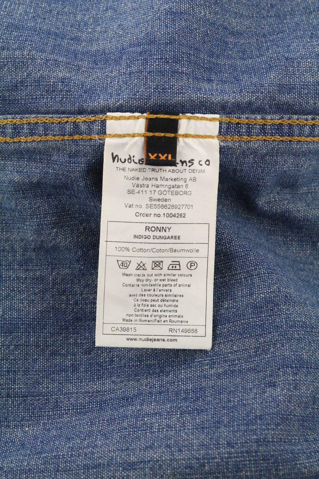 NUDIE JEANS Ronny vyriška striukė 2XL indigo spalvos kombinezonas, mėlyna, skalbta, su sagomis 