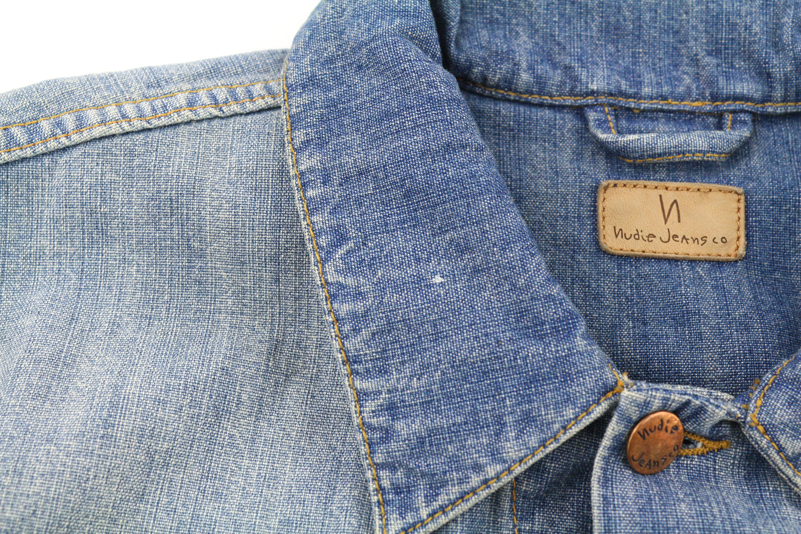 NUDIE JEANS Ronny vyriška striukė 2XL indigo spalvos kombinezonas, mėlyna, skalbta, su sagomis 