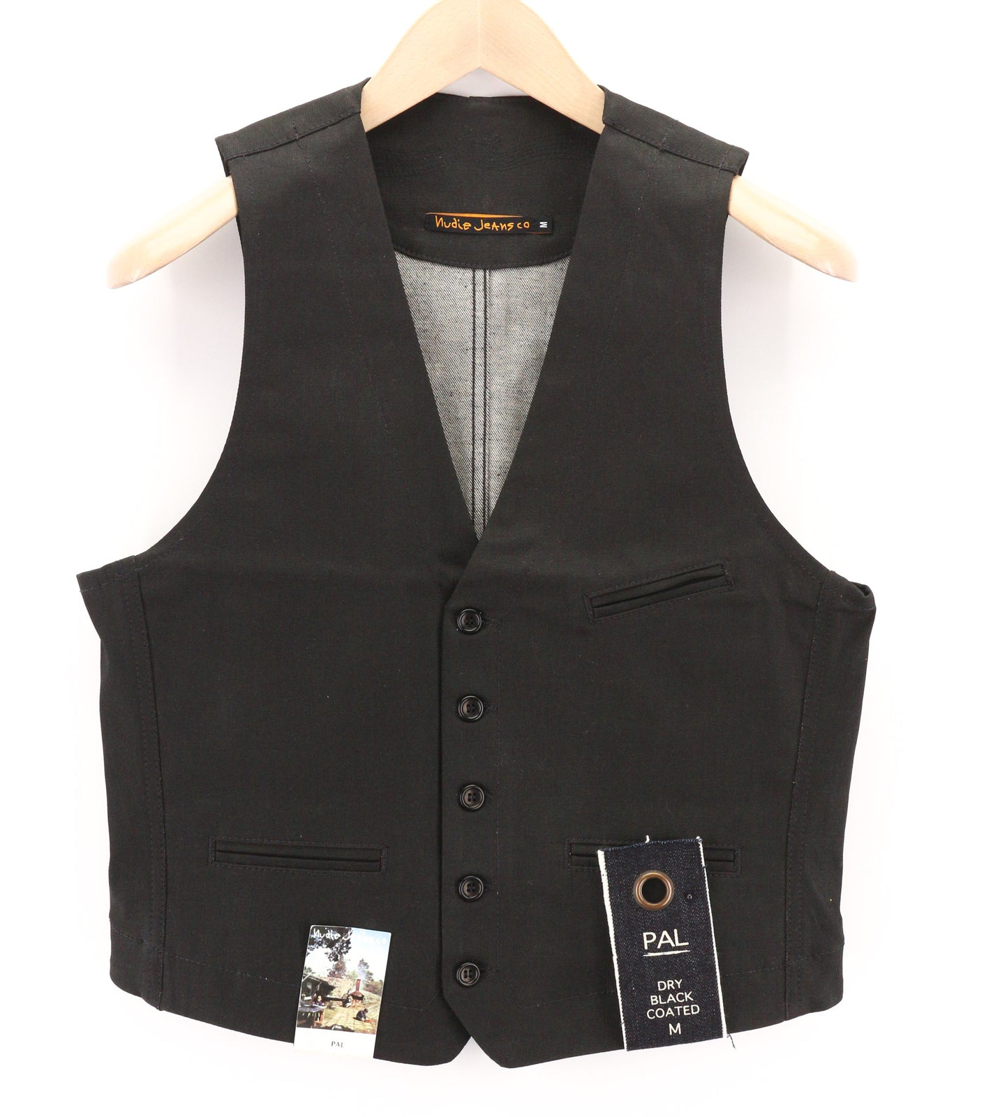 NUDIE JEANS Pal vyriška liemenė M Dry juoda su sagomis ir pusbelte be pamušalo, tamsi 