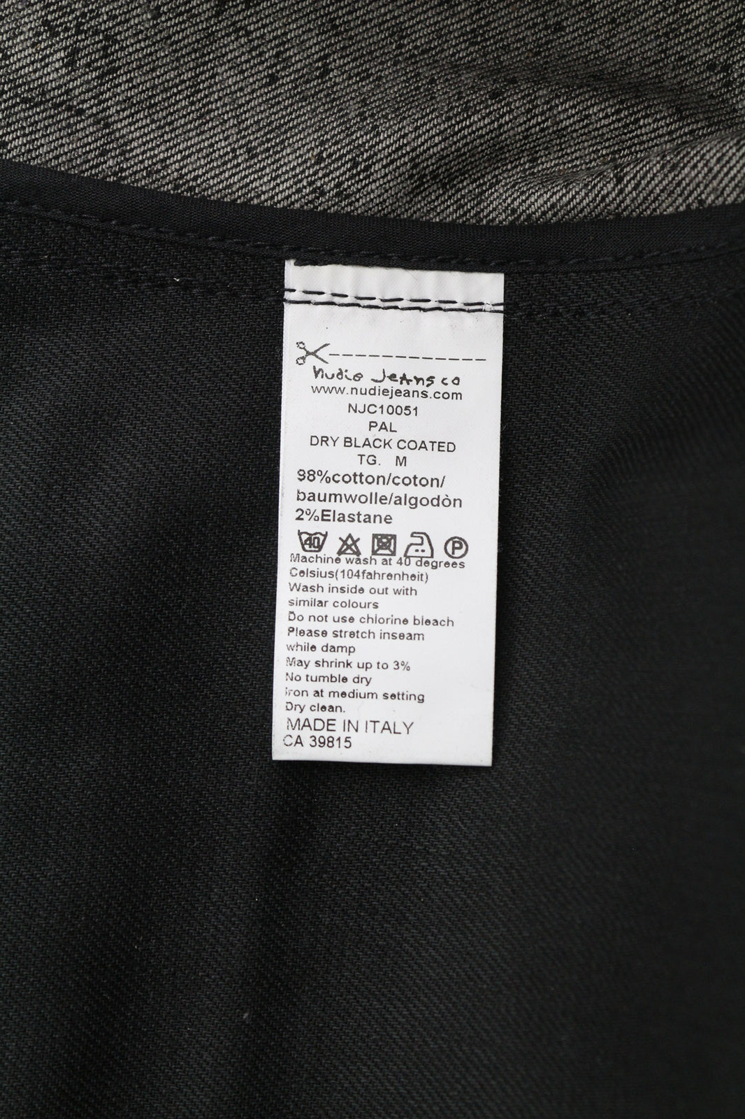 NUDIE JEANS Pal vyriška liemenė M Dry juoda su sagomis ir pusbelte be pamušalo, tamsi 