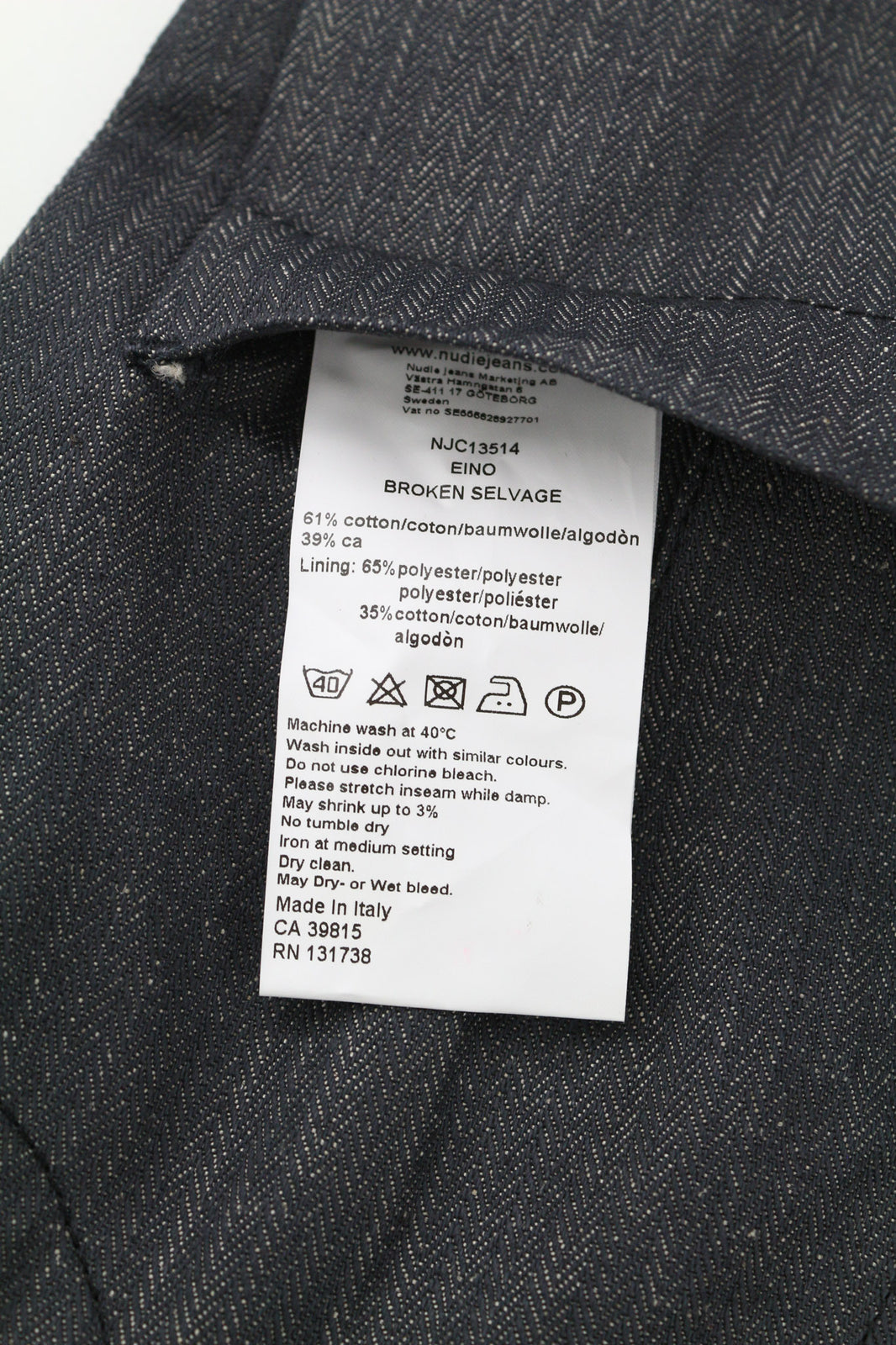 NUDIE JEANS Eino Broken Selvage vyriška liemenė XS, sagomis su pamušalu ir uždėtinėmis kišenėmis, mėlyna 