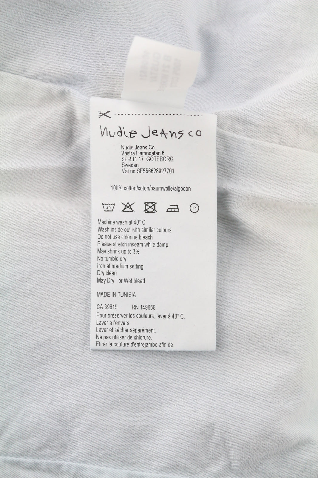 NUDIE JEANS Gustav vyriška liemenė M su dryžuota džinsinio audinio imitacija, mėlyna, su sagomis ir pamušalu. 