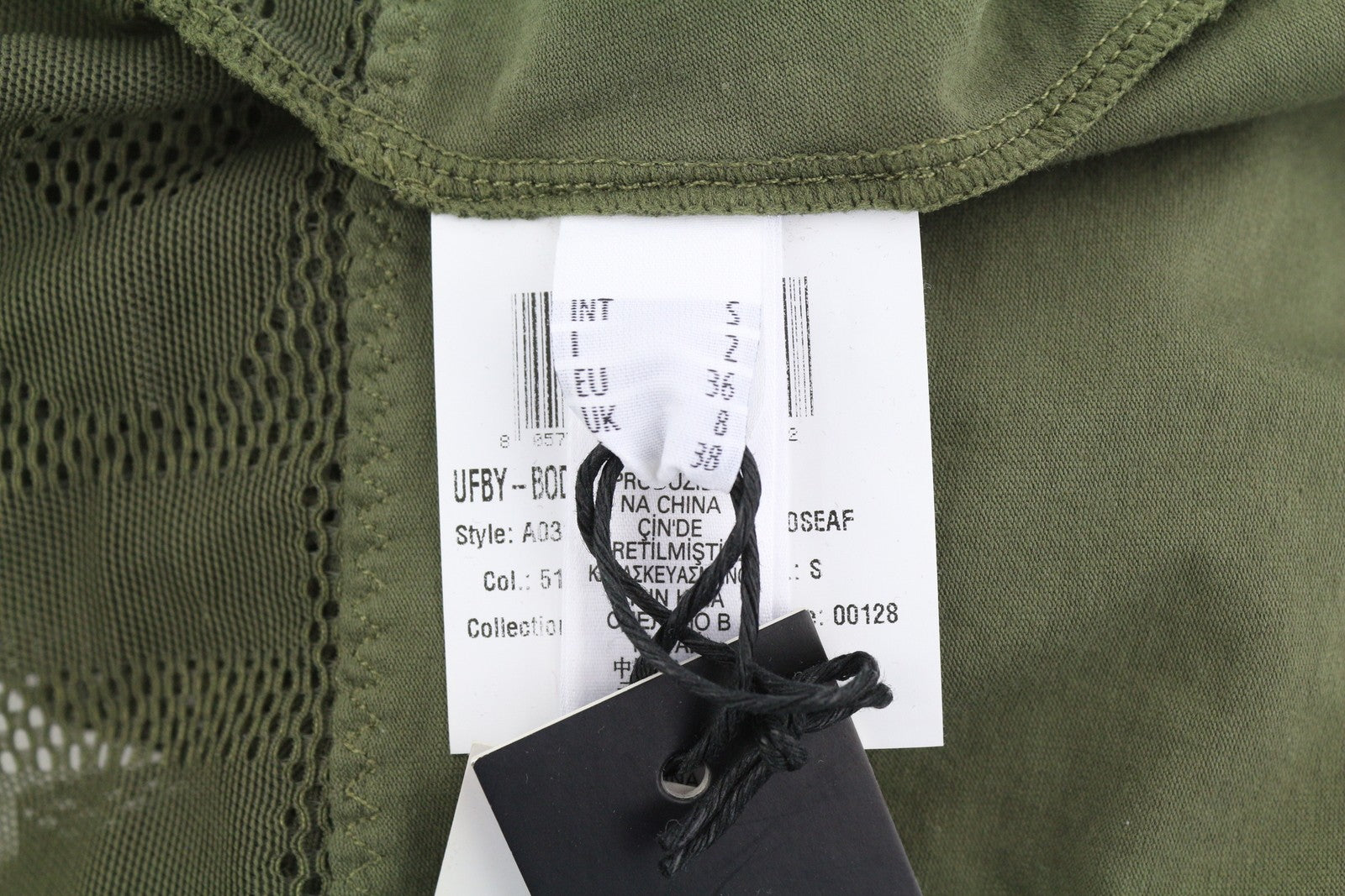 DIESEL Ufby-Bodymesh Uw moteriškas bodis S chaki spalvos be rankovių, V formos iškirpte, visiems metų laikams 