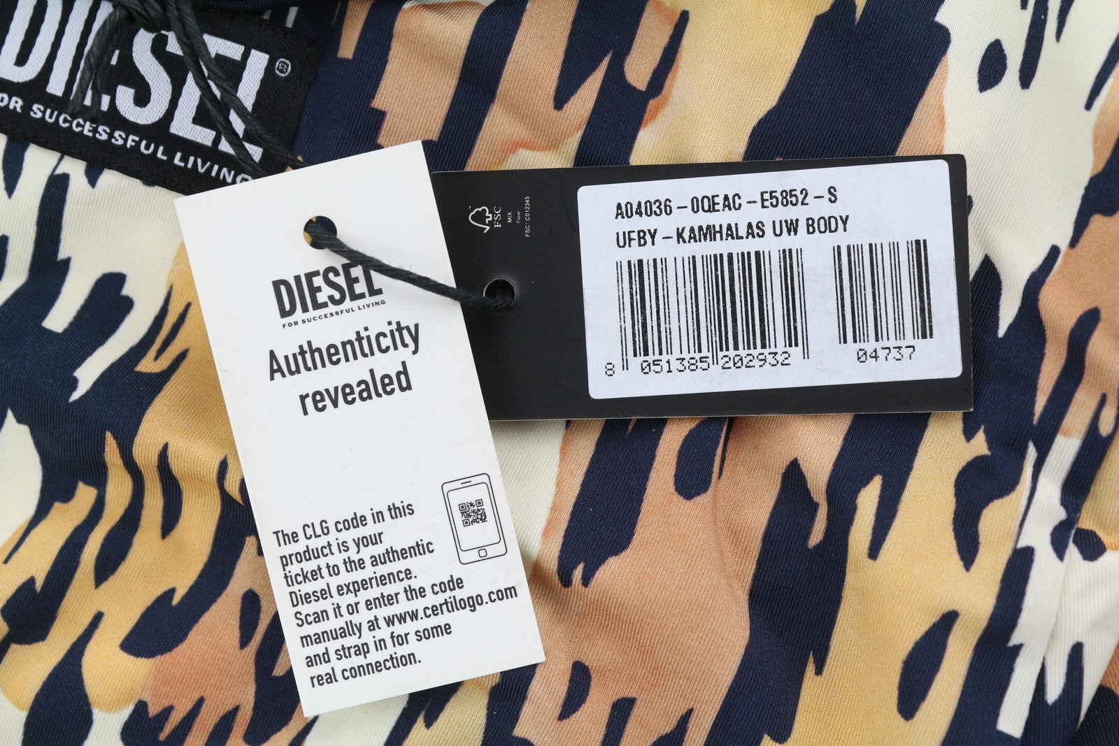 DIESEL Ufby-Kamhalas UW moteriškas bodis S raštuotas be rankovių, tamprus logotipas