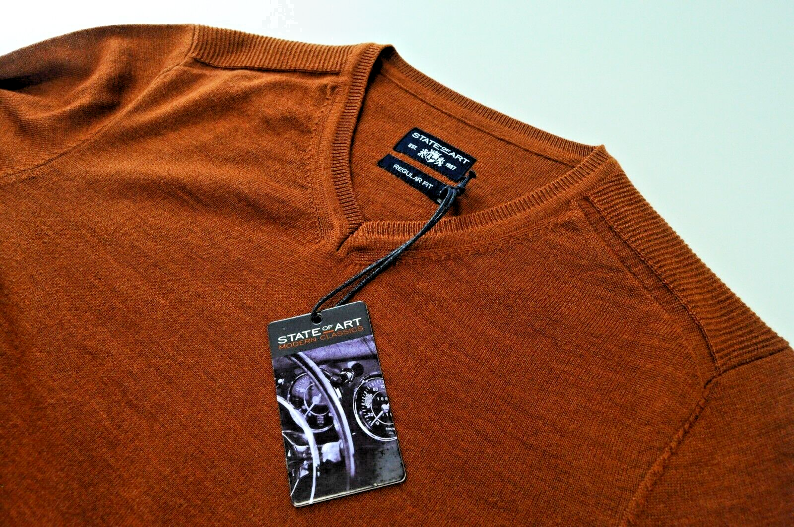 STATE OF ART Men S Orange Merino Wool Blend Long Sleeve Pullover
