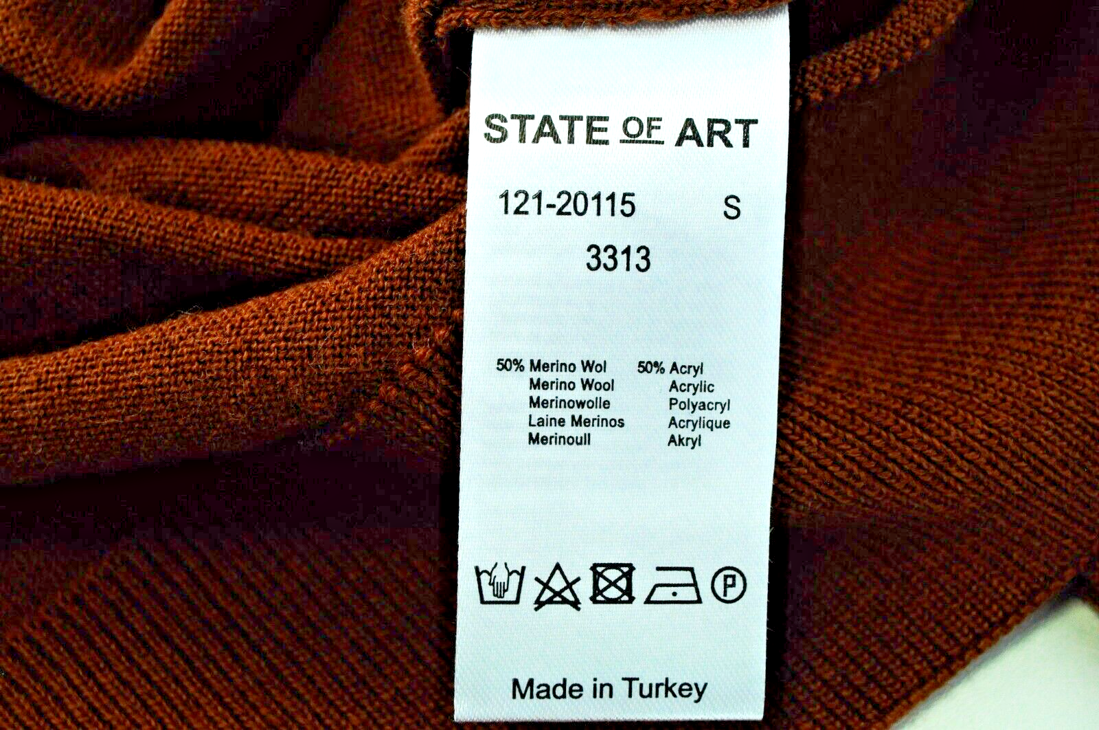 STATE OF ART Men S Orange Merino Wool Blend Long Sleeve Pullover